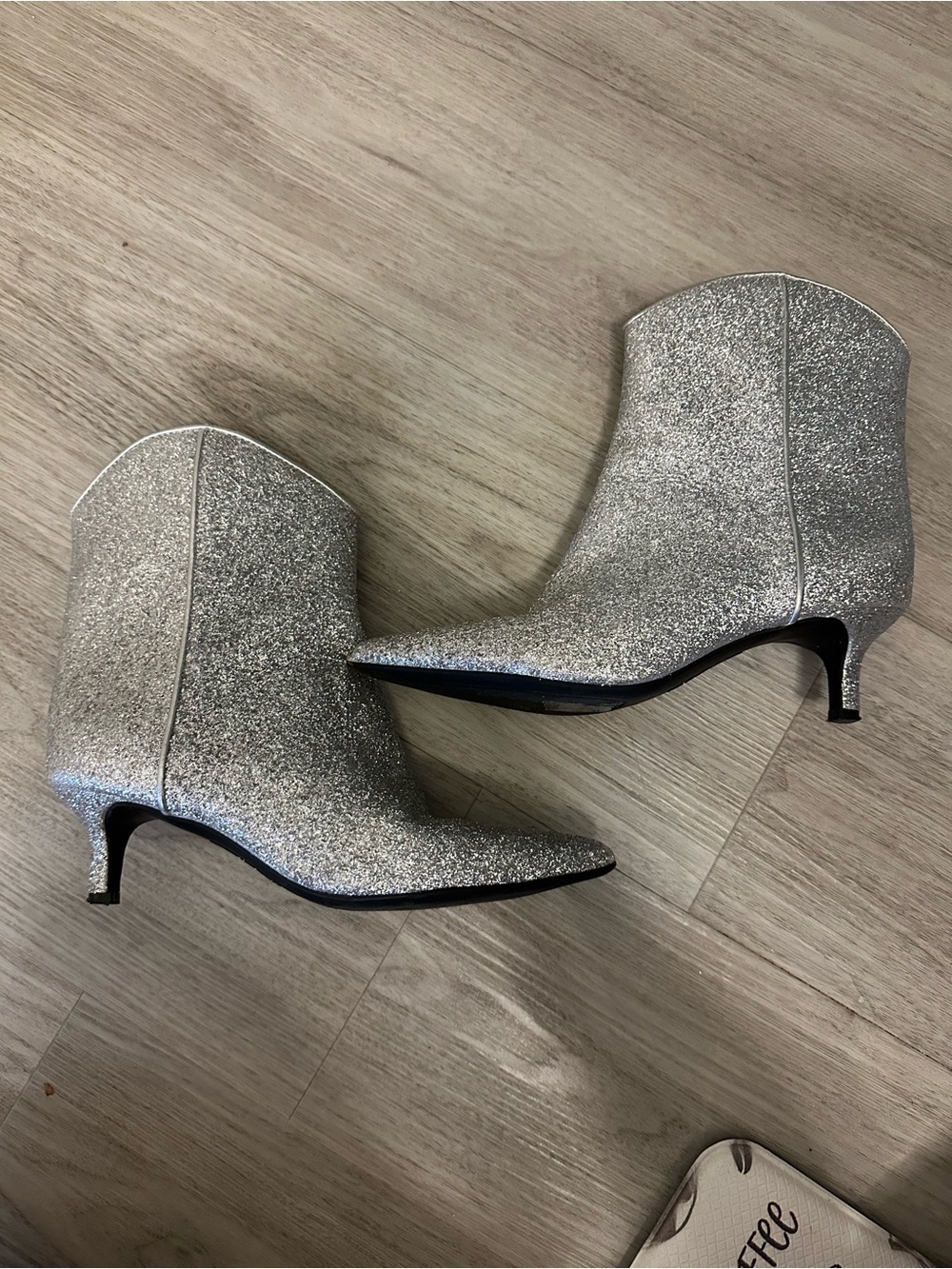 On 34th Silver Glitter Pointed-Toe Kitten Heel Ankle Boots